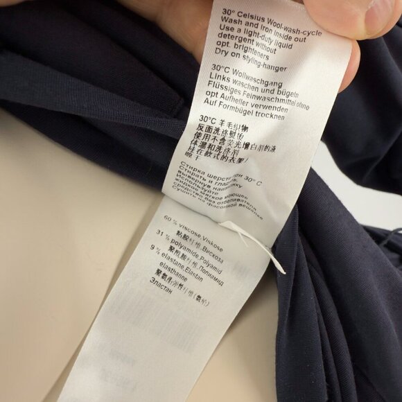 MARC CAIN Preppy Buttonned Polo Collar Belted Roll-Tab Stretch Navy Jumpsuit S - Picture 9 of 10